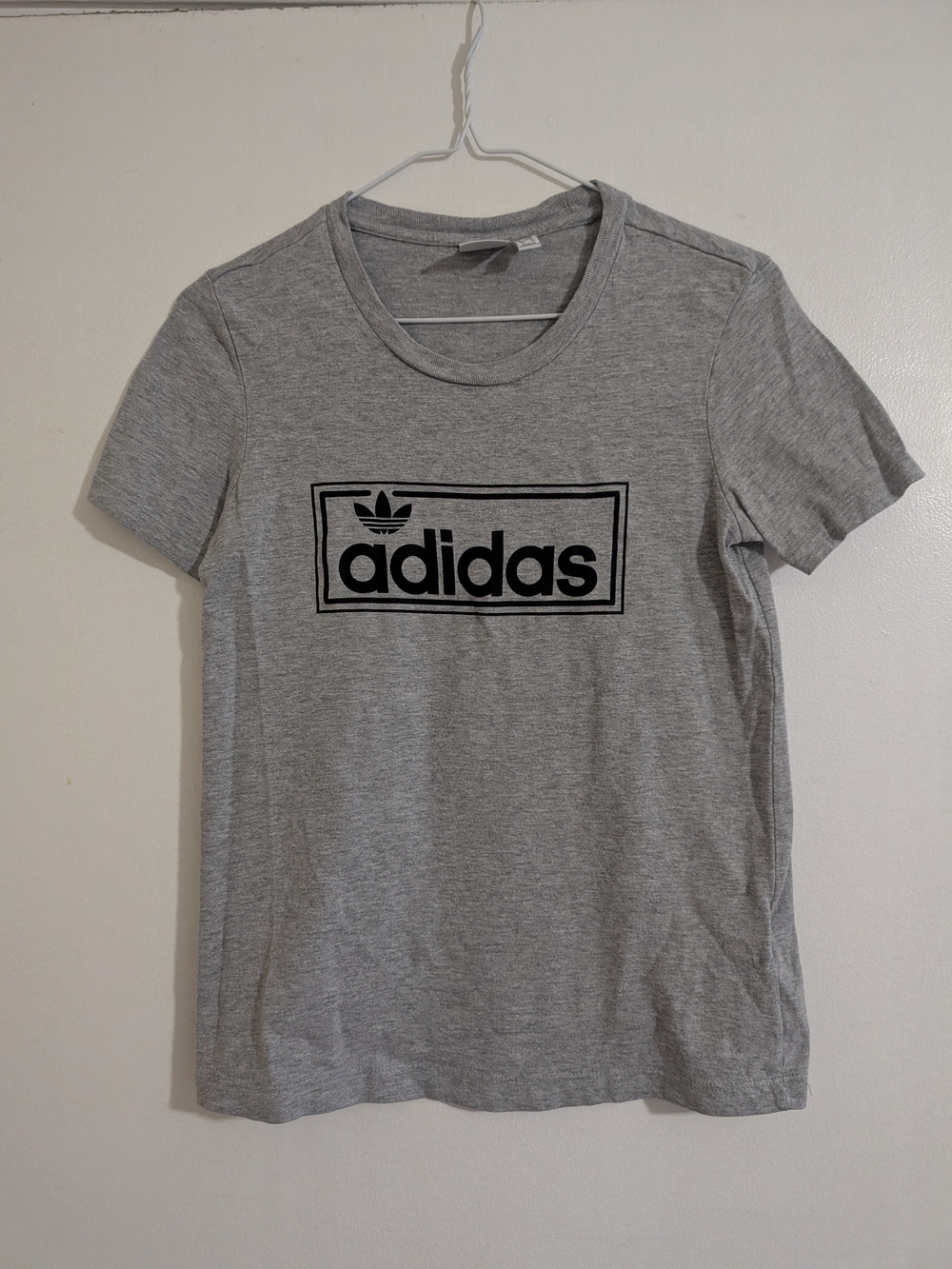 Adidas Originals Heather Grey Trefoil Box Logo Graphic T-Shirt Size XS